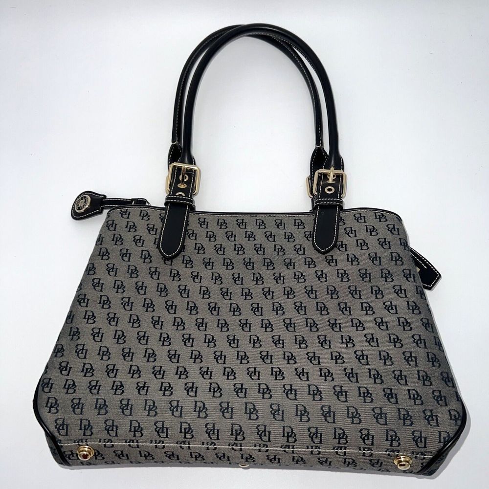 Dooney and Bourke H035C B1 Buckle Satchel Black Trim Grey Purse Canvas Bag EUC - Picture 4 of 14